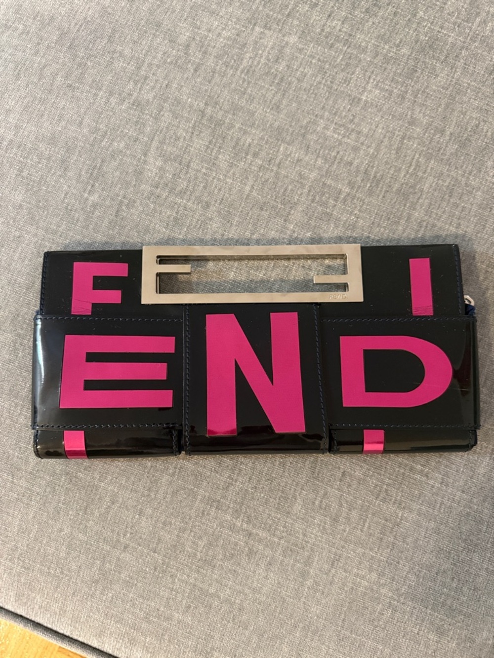 Very Rare Vintage Fendi Patent Leather Crossword Clutch